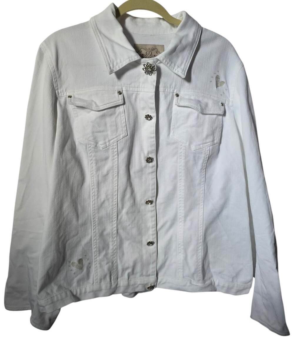 Brighton Women's Embroidered Rhinestone White Denim Western Jacket Sz 1X